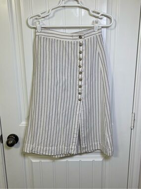 Madewell Linen-Blend Pinstripe Button-Front A-Line Midi Skirt Size 2